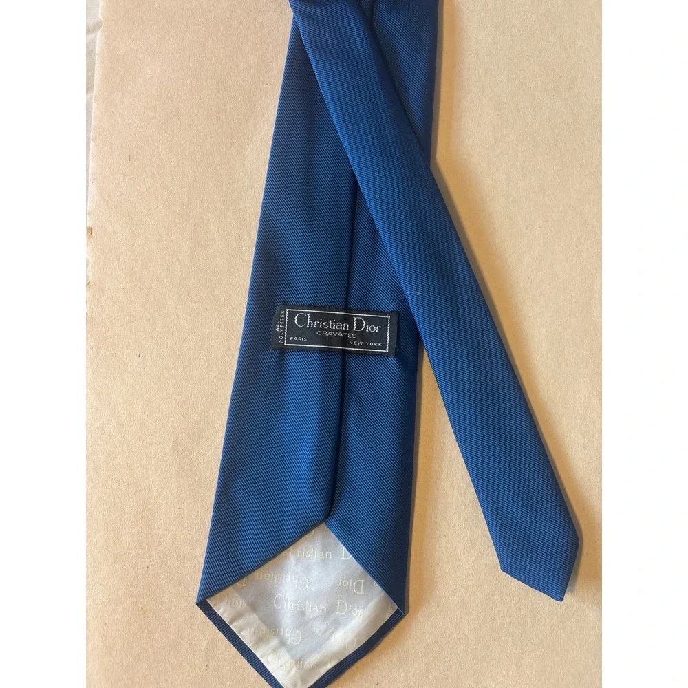 Christian Dior Necktie Mens One Size Blue Good Vintage CD Logo Ribbed Cravates